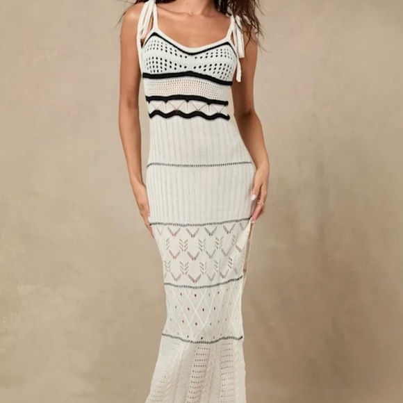 Olyssia Ivory and Black Knit Tie-Strap Maxi Swim Cover-Up - Picture 5 of 8